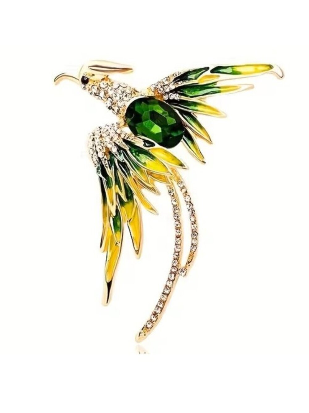 Phoenix Brooch Colorful Enamel Green Emerald Gold Plated Trendy Glam Stylish
